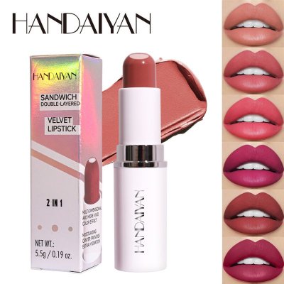 Handaiyan Women Simple Two-In-One Matte Moisturizing 8 Color Sandwich Lipstick