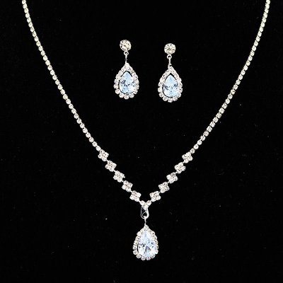 Women Simple Imitation Rhinestone Wedding Necklace Earring Set