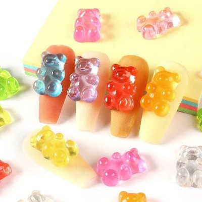 Nail Art Cartoon Transparent Jelly Bear Resin Accessories 20pcs/pack