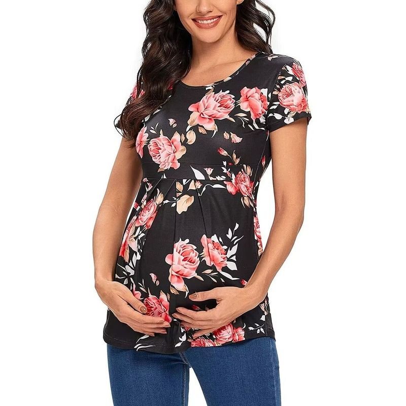 Pregnant Women Casual Solid Color Round Neck Short Sleeve Top