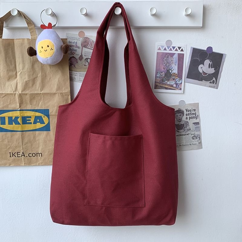 Women Fashionable Solid Color Large Capacity Canvas Tote Bag