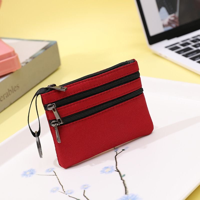 Women Simple Solid Color Multi-Pocket Zipper Wallet