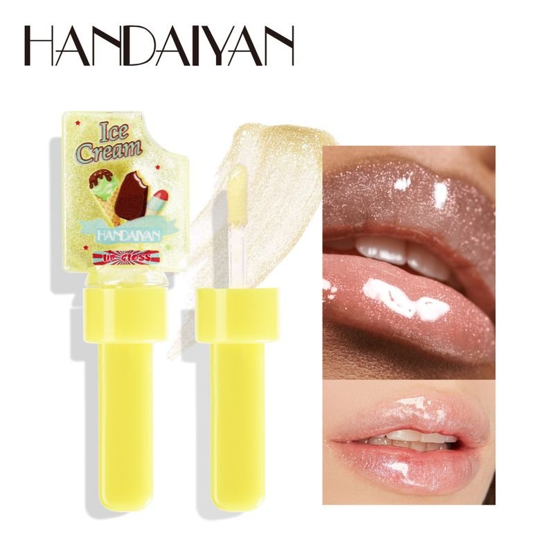 Handaiyan Women Simple Ice Cream Moisturizing Transparent Pearlescent Color Changing Lip Glaze