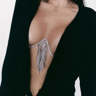 Women Fashion Sexy Tassel Rhinestone Chest Body Chain