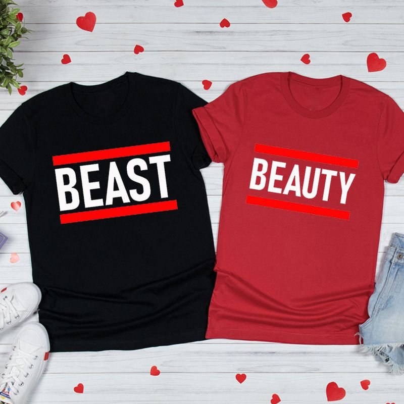 Valentine Day Fashion Letter Print Round Neck Short Sleeve Couple T-Shirt