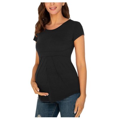 Pregnant Women Casual Solid Color Round Neck Short Sleeve Top