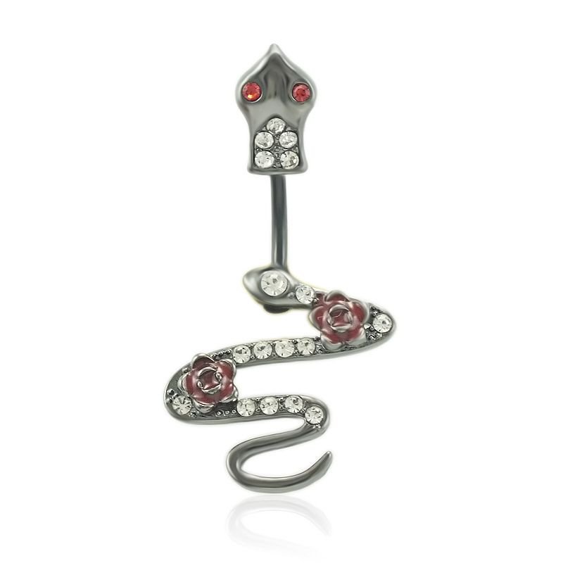 Women Fashion Creative Snake-Shaped Bat Bee Stainless Steel Diamond Navel Ring Body Piercing Jewelry