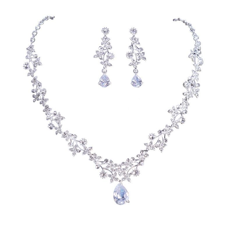 Bridal Wedding Exquisite Jewelry Zircon Necklace Earring Set