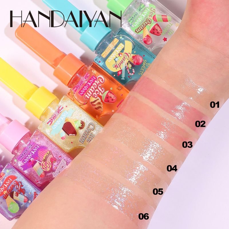 Handaiyan Women Simple Ice Cream Moisturizing Transparent Pearlescent Color Changing Lip Glaze