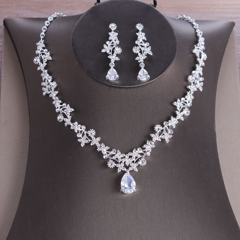 Bridal Wedding Exquisite Jewelry Zircon Necklace Earring Set