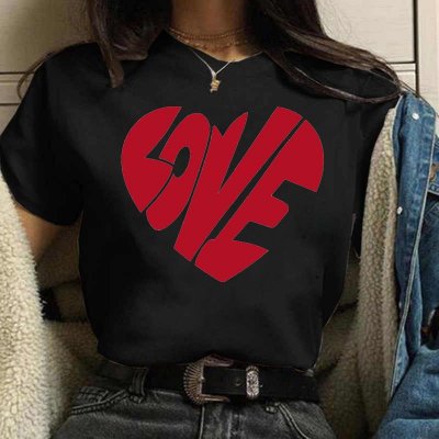 Women Simple Fashion Love Heart Printed T-Shirt