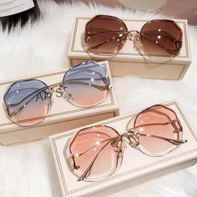 Women Fashion Simple Metal Curved Leg Polygonal Sunglasses