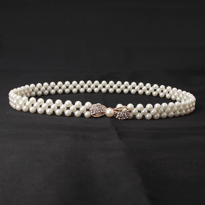 Women Fashion Sweet Rhinestone Pearl Decoration Belt