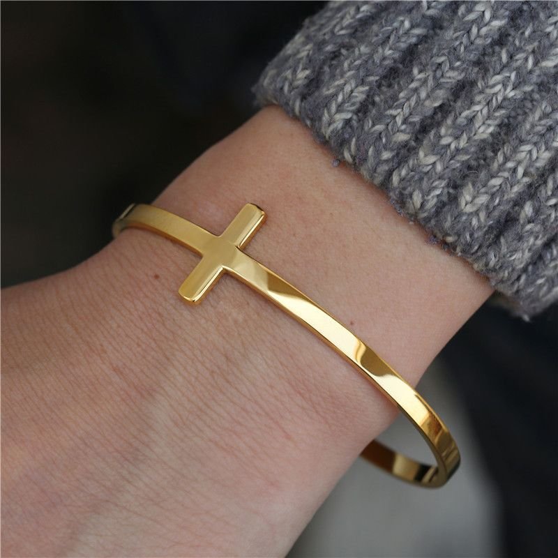 Hip-Hop Jewelry Stainless Steel Cross Open Bracelet Bangle