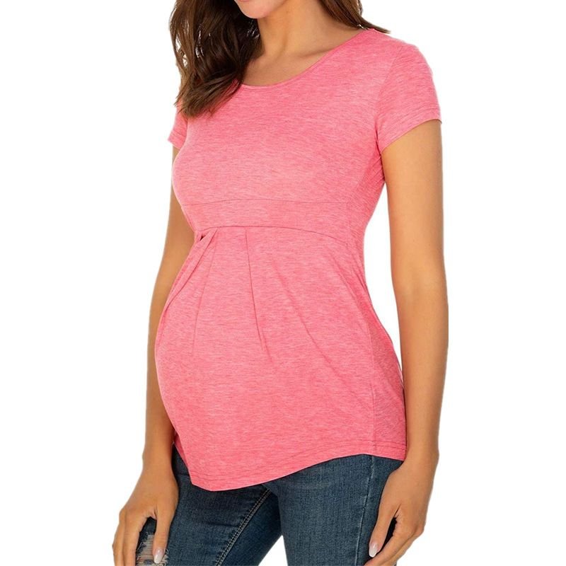 Pregnant Women Casual Solid Color Round Neck Short Sleeve Top