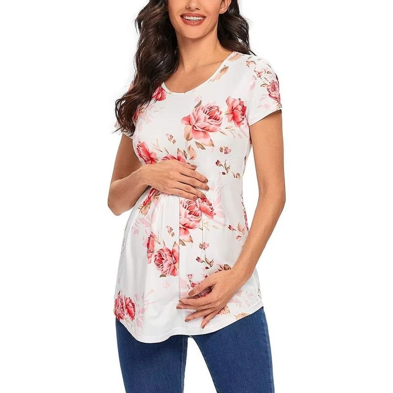 Pregnant Women Casual Solid Color Round Neck Short Sleeve Top