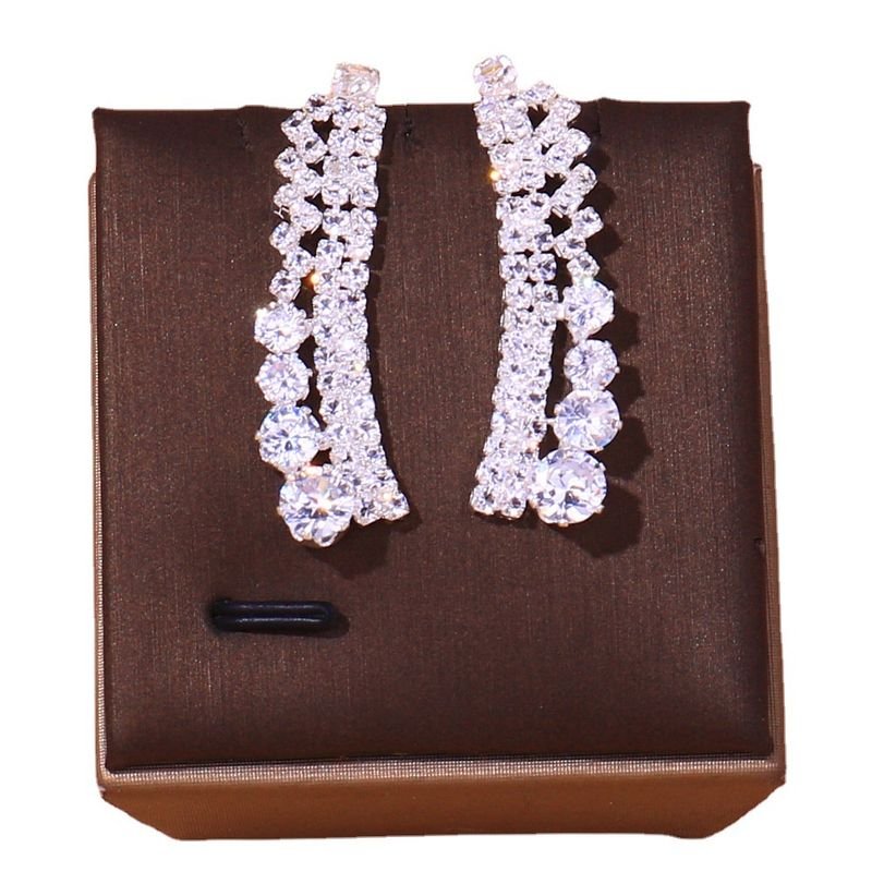 Women Fashion Simple Diamond Necklace Earrings Bracelet Ring Jewelry Set