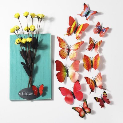 3d Home Decoration Simulation Butterfly Double-Sided Adhesive Multicolor Solid Color Wall Stickers 12pcs/set