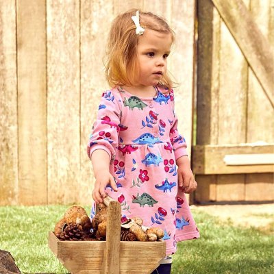 Kids Toddler Girls Casual Cute Cartoon Dinosaur Print Long Sleeve Dress