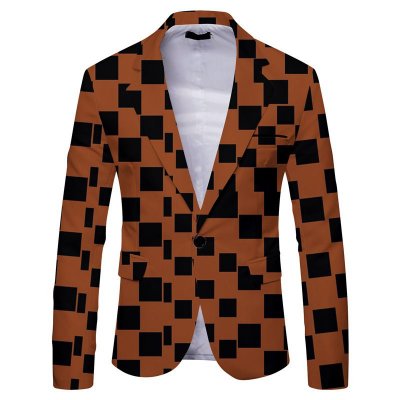 Men Fashion Casual Party Plaid Stripe Leopard Print Long Sleeve Lapel Suit