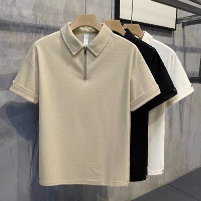 Men Fashion Casual Basic Solid Color Short Sleeve Lapel POLO Shirt