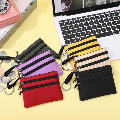 Women Simple Solid Color Multi-Pocket Zipper Wallet