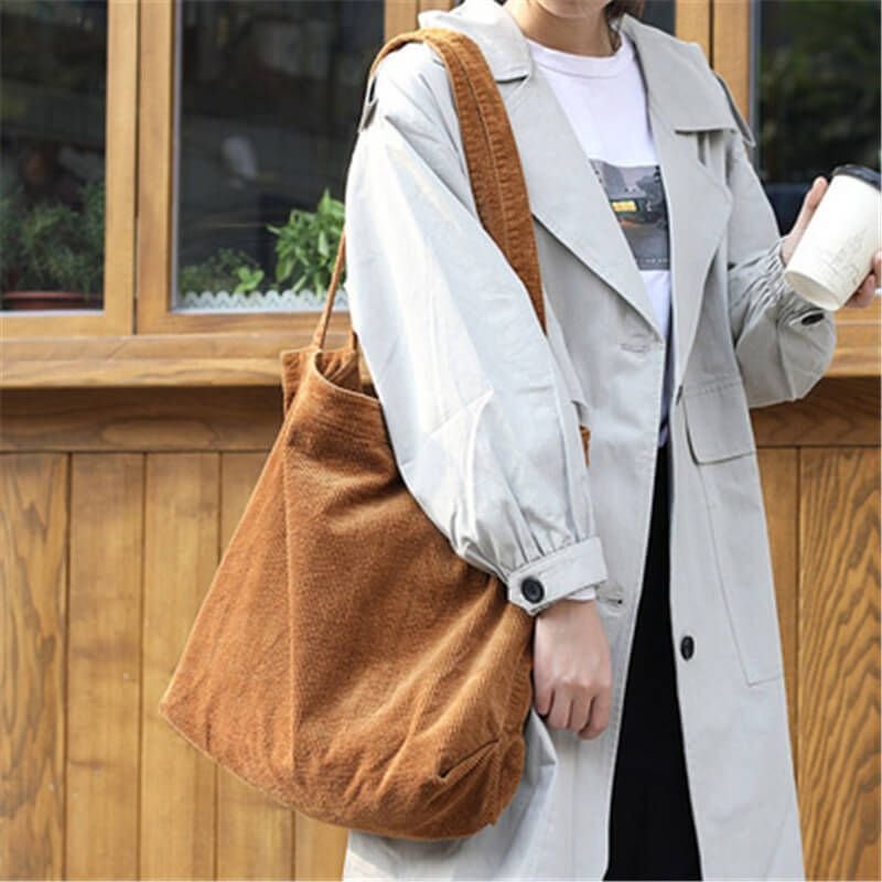 Women Leisure Large Capacity Simple Corduroy Shopping Bag