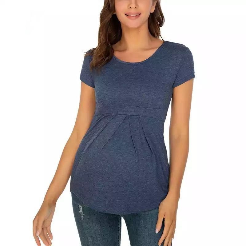 Pregnant Women Casual Solid Color Round Neck Short Sleeve Top