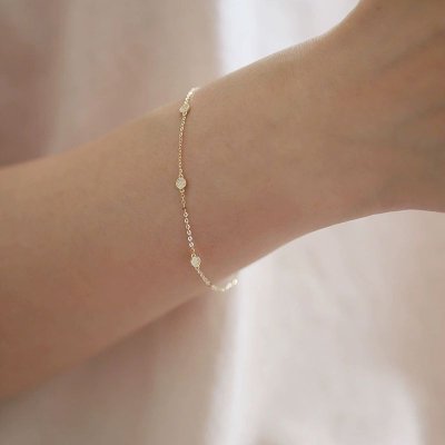 Women Simple Sterling Silver Zircon Small Disc Diamond Bracelet