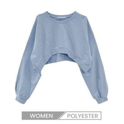 Custom Women Solid Color Loose Round Neck Long Sleeve Crop Loose Sweatshirt