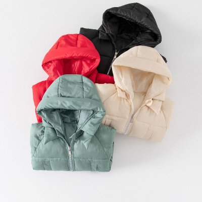 Kids Unisex Winter Casual Cute Solid Color Long Sleeve Hooded Padded Coat