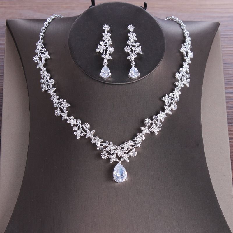 Bridal Wedding Exquisite Jewelry Zircon Necklace Earring Set