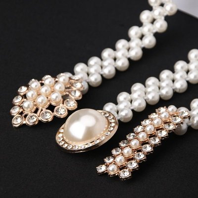 Women Fashion Sweet Rhinestone Pearl Decoration Belt