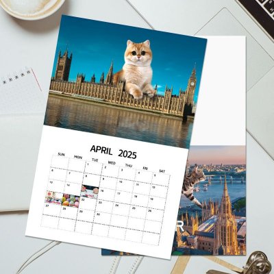 2025 Cartoon Creative City Cat Riding Nail Calendar