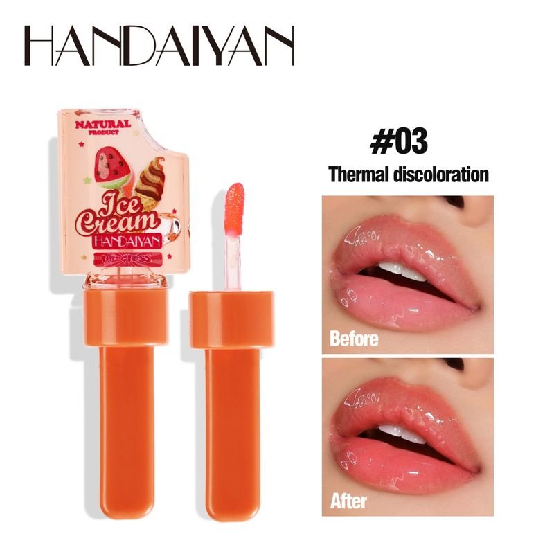 Handaiyan Women Simple Ice Cream Moisturizing Transparent Pearlescent Color Changing Lip Glaze