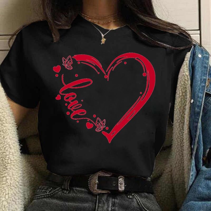 Women Simple Fashion Love Heart Printed T-Shirt