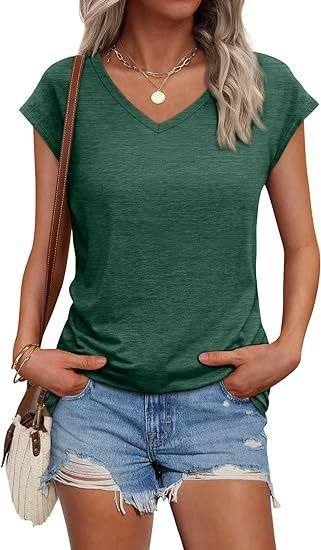 Summer Women Casual Solid Color V-Neck Short Sleeve Blank T-Shirt