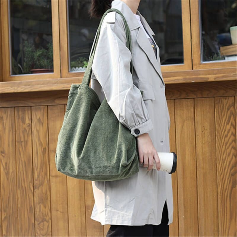 Women Leisure Large Capacity Simple Corduroy Shopping Bag