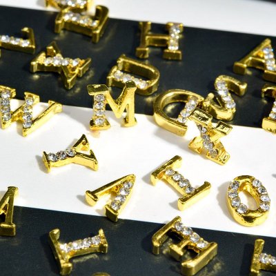 Nail Art Alloy Accessories Flash Rhinestone Gold 26 English Alphabet Accessories 10pcs/pack